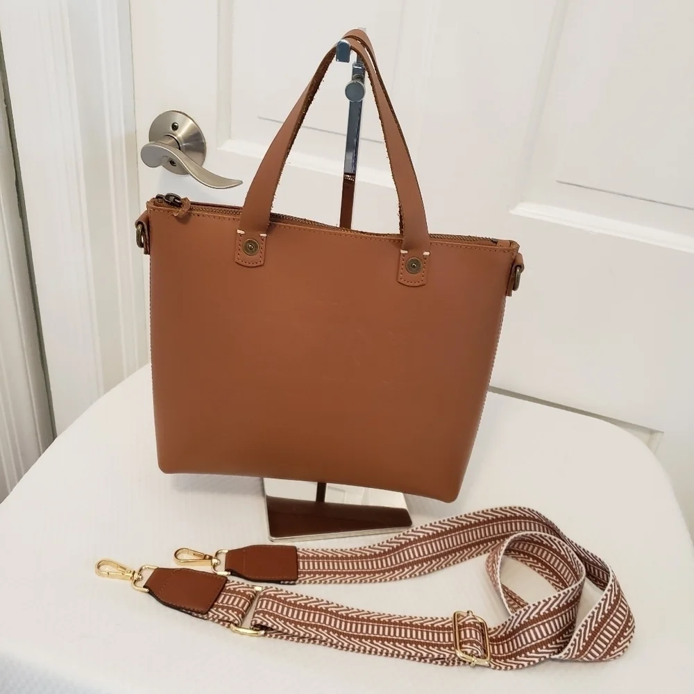 FEED Projects 50 Medium Sized Leather Satchel, Zip Close, Russet In Color